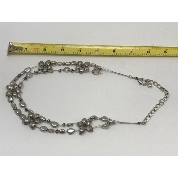 CHICO'S Necklace Silver Tone Beads Flower Floral Embossed Floating - Picture 4 of 12